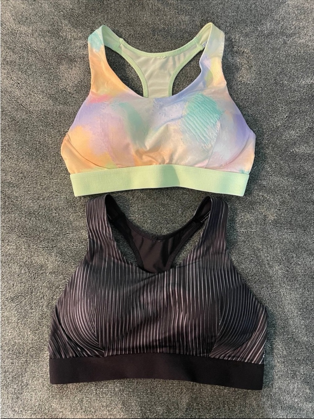 Women's Pastel Tie-Dye & Black Racerback Sports Bras - Set of 2